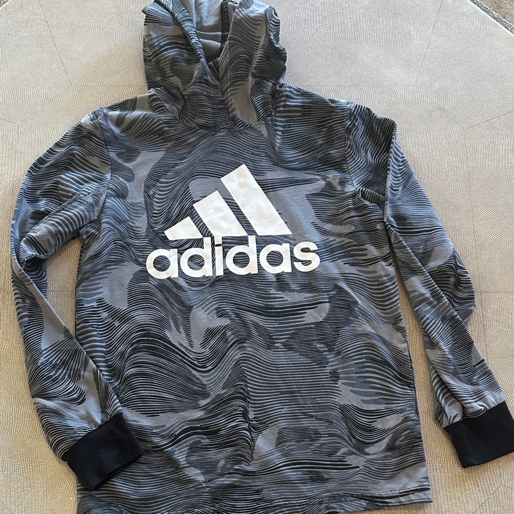 Adidas Black and Gray Patterned Hoodie
